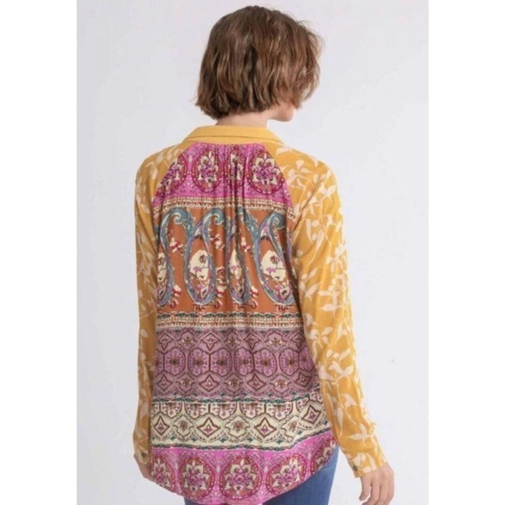 Umgee USA Linen Boho Hippie Cottagecore Button Up Blouse Size Small‎ Floral